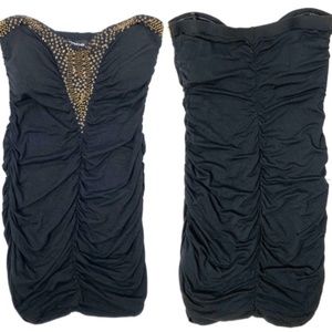 Bebe black women's dress matte gold sequin beads S